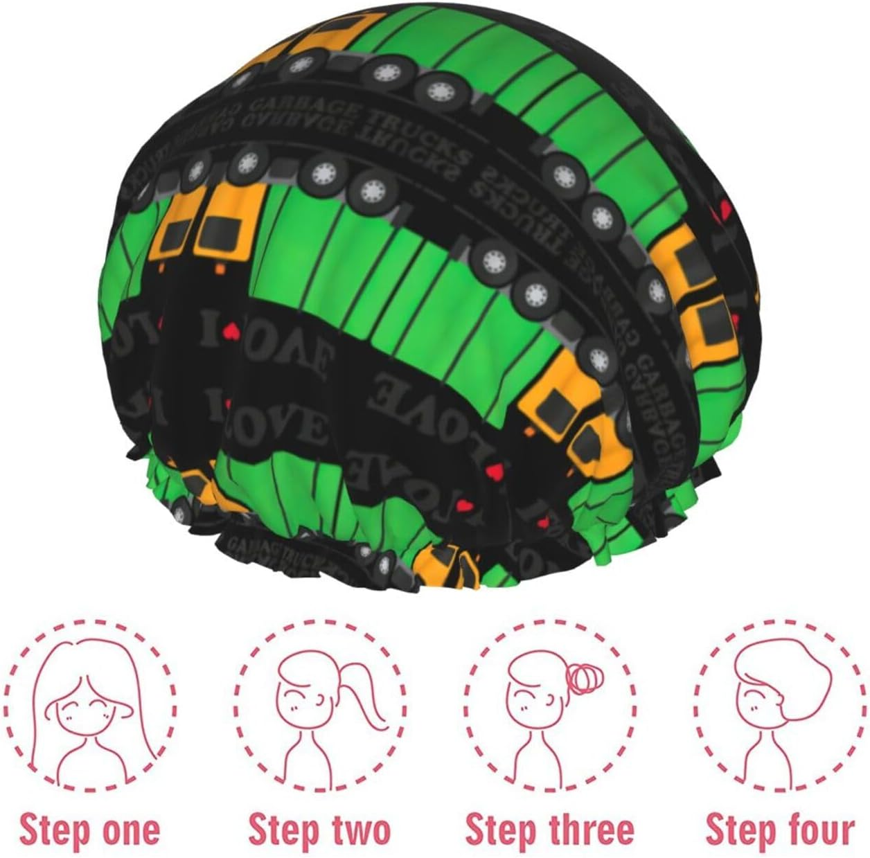 I Love Garbage Trucks Shower Cap for Water Shower Non Wetting,Double Layer Reusable Shower Cap,Hair Shower Caps for Long Hair - Cartoon Pomeranian Dog image number 5