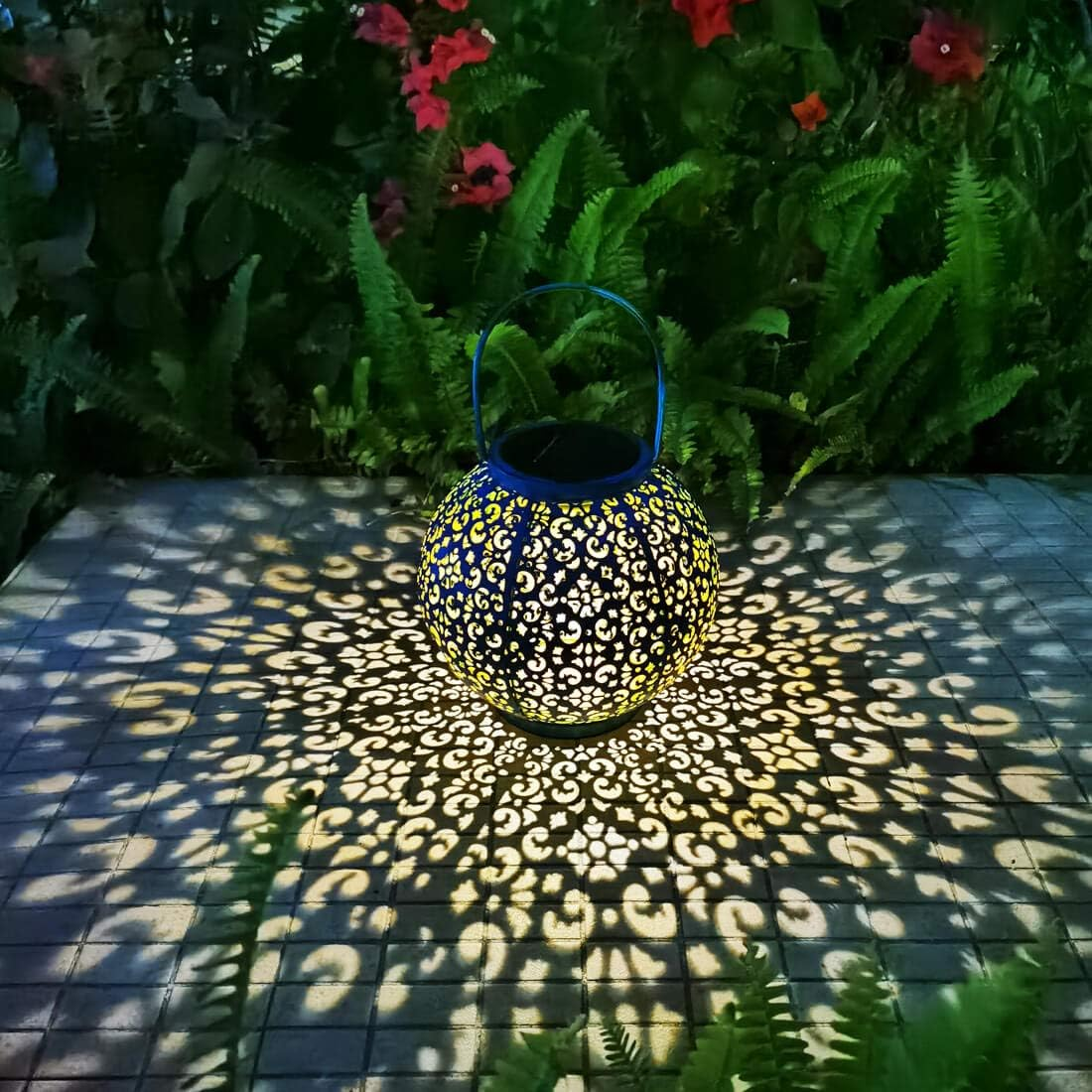 Go2Garden Solar Large Lanterns Outdoor Hanging Lights Metal Decorative Garden Lights Waterproof Solar Lantern for Table, Patio, Courtyard, Party Decorations (1 Pack, Teal Blue) image number 2