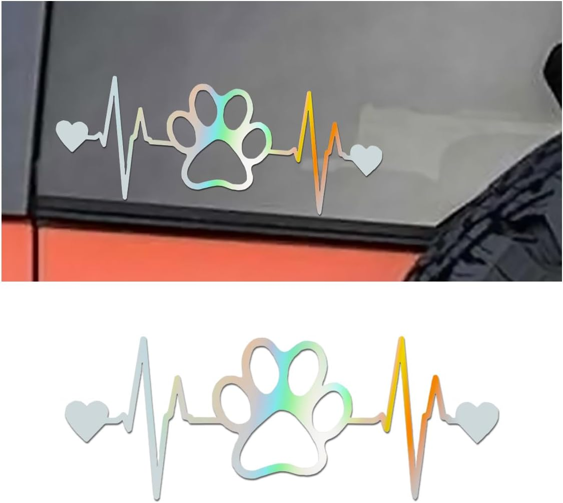 Dog Paw Heartbeat Sticker Decal, Vinyl Waterproof Sticker Decal, Cute Bumper Sticker Universal for Car Truck Van Wall Cup Tumbler Laptop