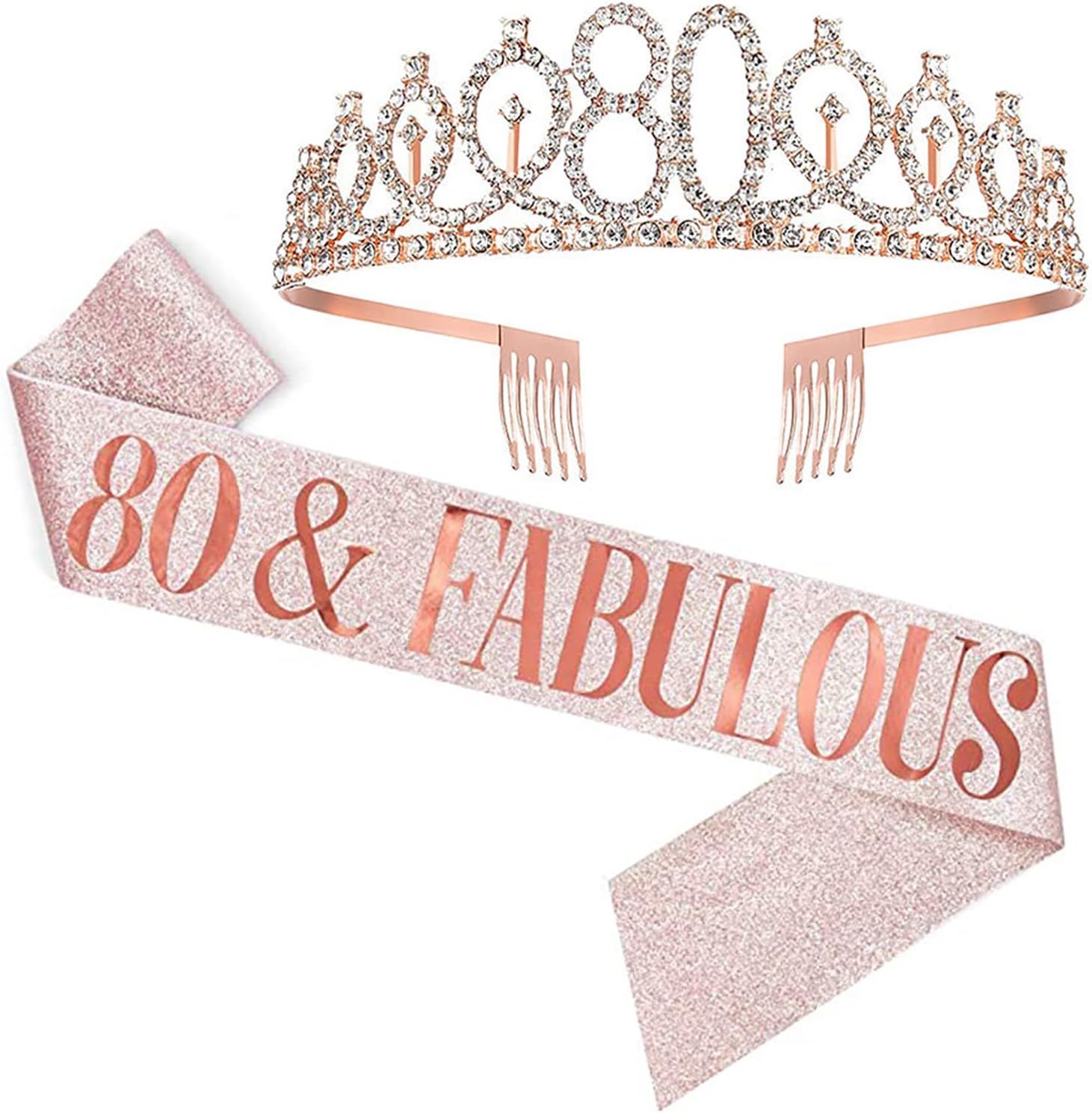 80Th Birthday Sash and Tiara for Women, 80 & Fabulous Sash and Tiara Birthday Crown