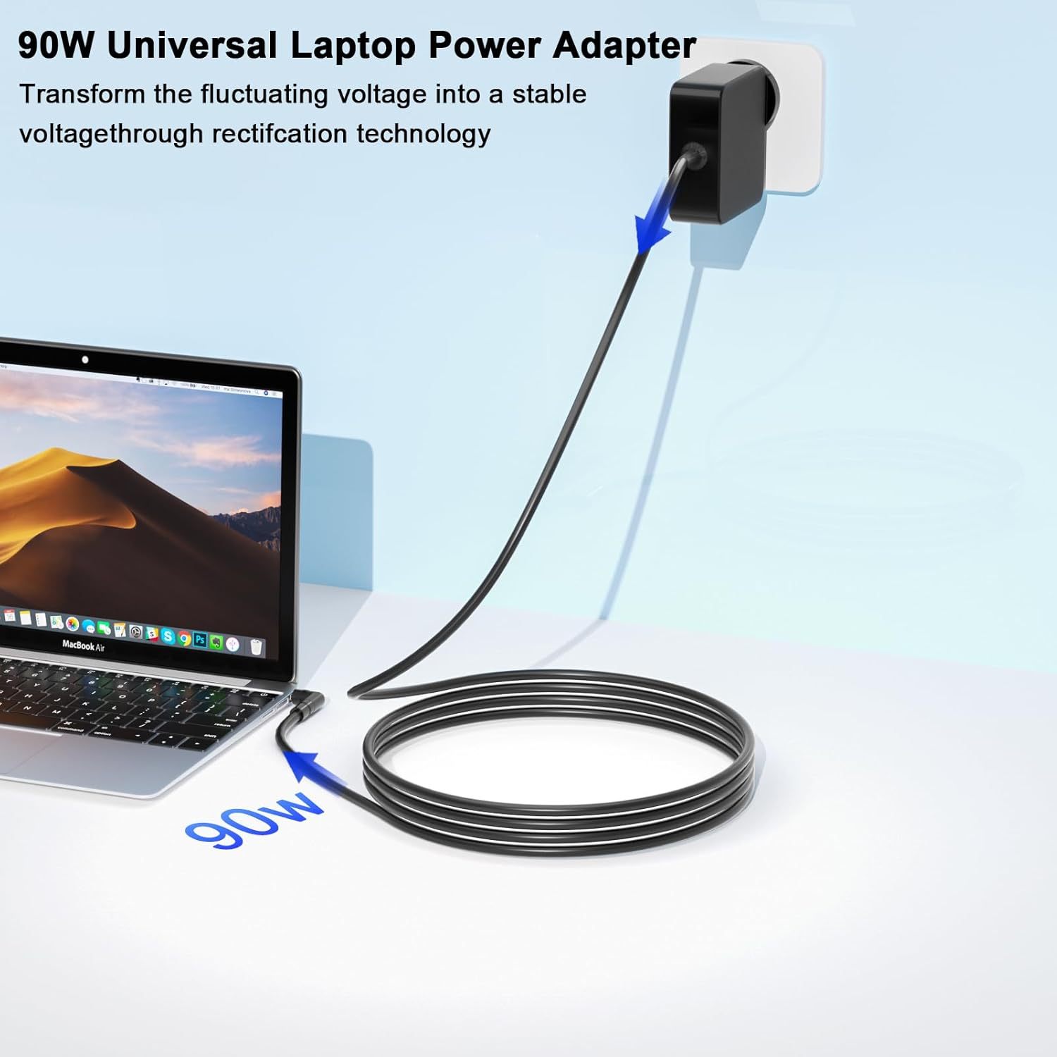 90W Universal Laptop Charger AC Adapter for HP Asus Acer Toshiba Dell Lenovo Fujitsu Gateway Ultrabook Chromebook IBM Compaq Samsung Sony Notebook Power Supply 18V/18.5V 19V/19.5V 20V 6A with 16 Tips image number 3