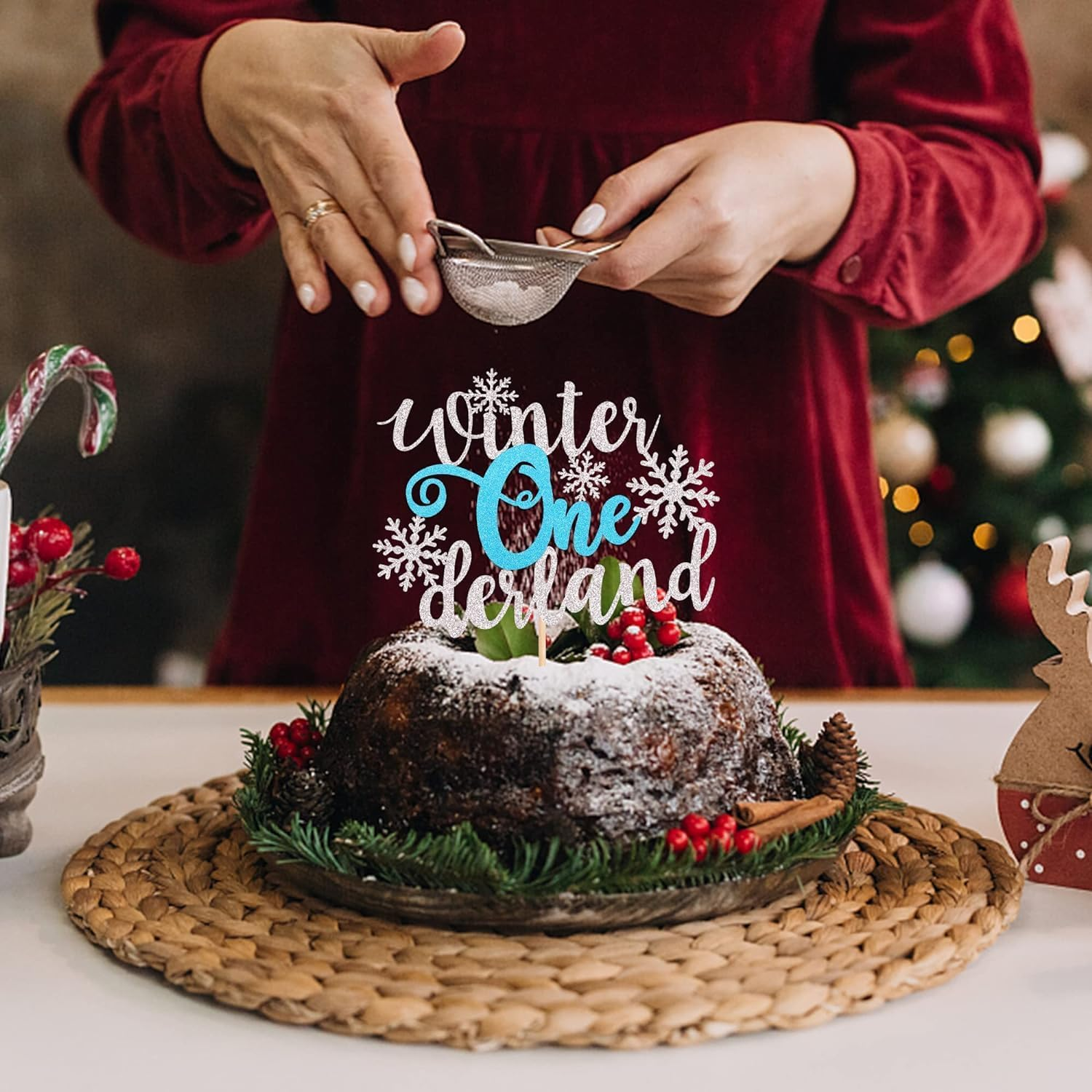 Sparkling Winter Onederland Snowflake Birthday Cake Topper - Glittery Silver and Blue Snowflake Theme Decorations for First Birthdays and Winter Celebrations (Blue) - Pink image number 7