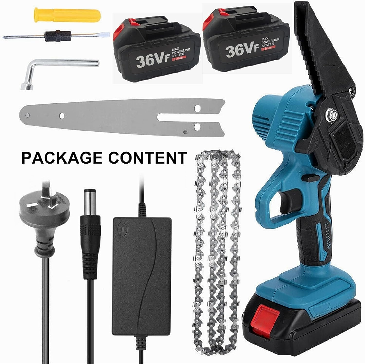 6" Mini Chainsaw Cordless Electric Pruning Shears One-Handed Portable Chain Saw with 2 Battery 2 Chains Safety Lock Gloves Brushless Motor for Branch Wood Cutting Garden Tree Logging Trimming Blue image number 6