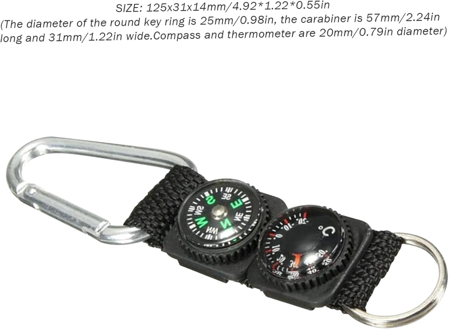 Compass Keychain Carabiner with Thermometer, Waterproof Hanging Mini Hiking Compass, Multifunctional Survival Tool for Outdoor Sports Hiking Camping Black Outdoor Compass Thermometer Hiking Compass H image number 4
