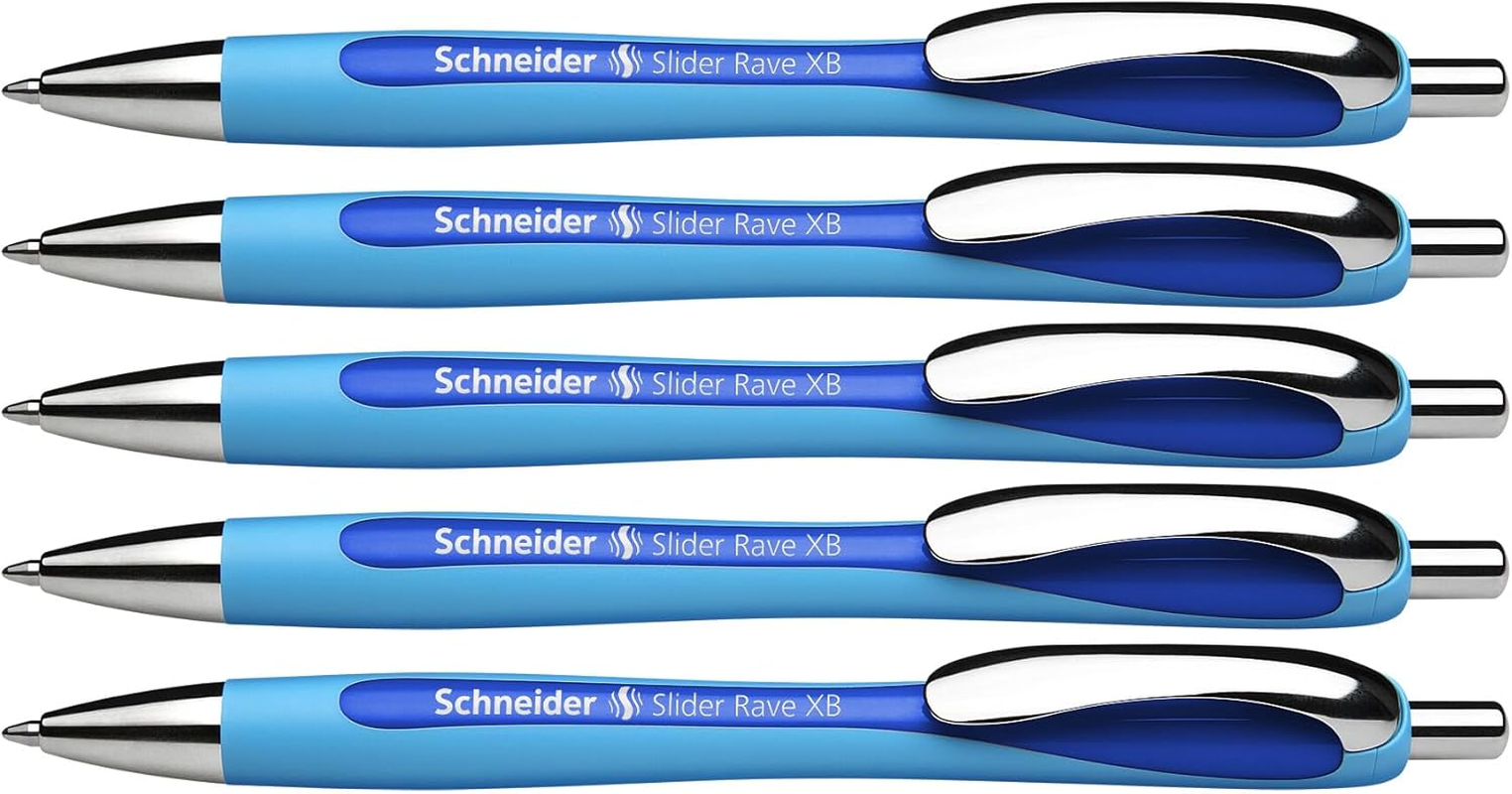 Schneider Slider Rave XB (Extra Broad) Ballpoint Pen, Refillable + Retractable, 1.4 Mm, Light Blue Barrel, Red Ink, Box of 5 Pens (132502)