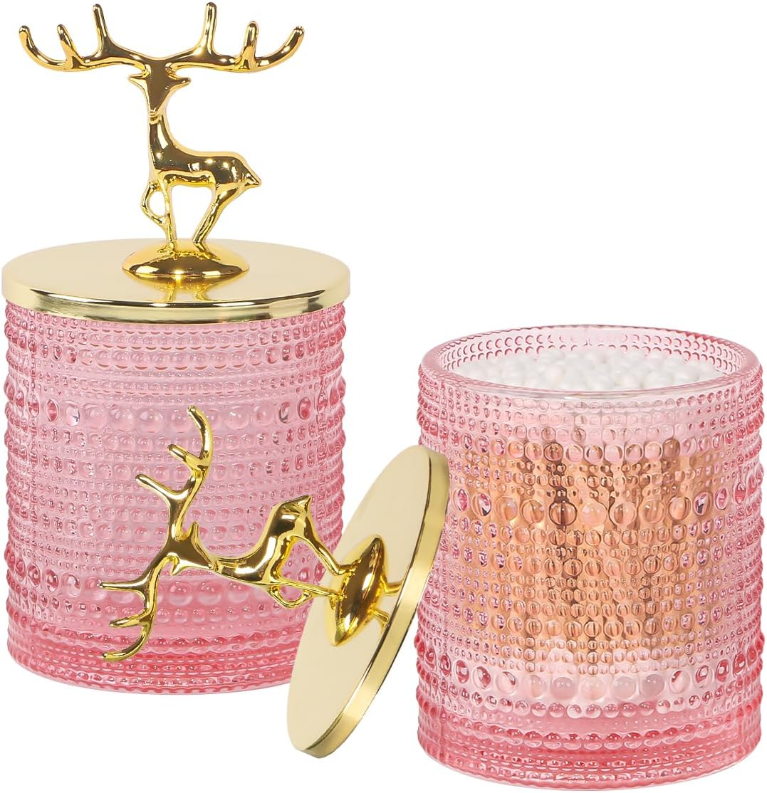 Tonxus Glass Apothecary Jars with Lid, Green Qtip Holder for Bathroom Decor, Bathroom Canisters Storage Organizer for Cotton Swabs, Balls, Pads, Floss Picks, Candy, Jewelry