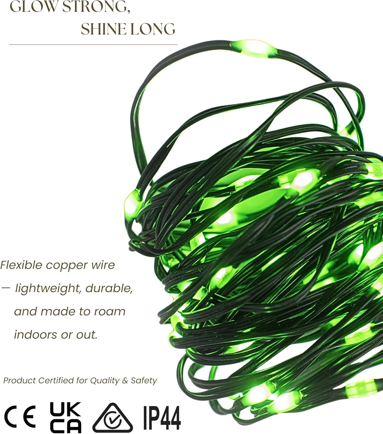 Meletē LED Fairy Lights &ndash; 5M (17Ft), 50 Leds, Battery Powered, Green Colour, 8 Lighting Modes &ndash; Copper Wire String Lights for Indoor and Outdoor Use, Decorations for Halloween, Christmas, Parties image number 2
