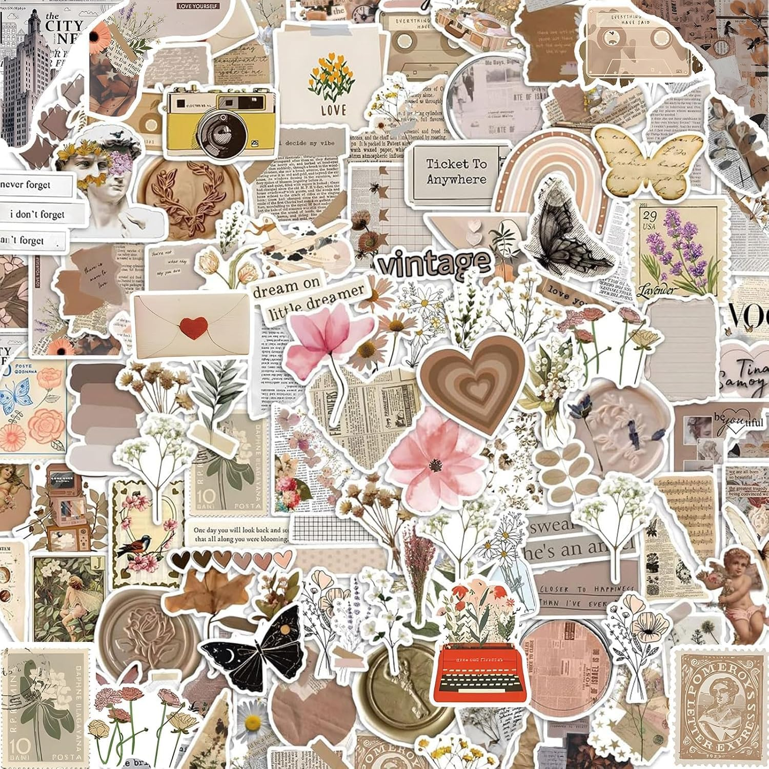 120 Pcs Vintage Aesthetic Scrapbook Stickers | Waterproof Vinyl Stickers for Journals, Planners & Water Bottles | Scrapbooking Supplies for DIY Crafts, Junk Diary | Teens & Adults Decoration - Downtown Girl Stickers image number 7
