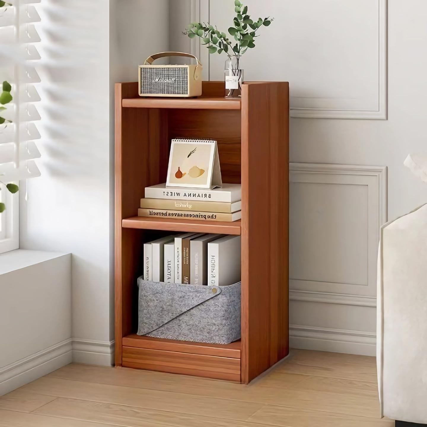 Hbluefat 3 Tier Bookcase, Floor Standing Low Open Bookshelf, Multipurpose Display Storage Organizer Shelf for Home Office Living Room Bedroom (Walnut) image number 1