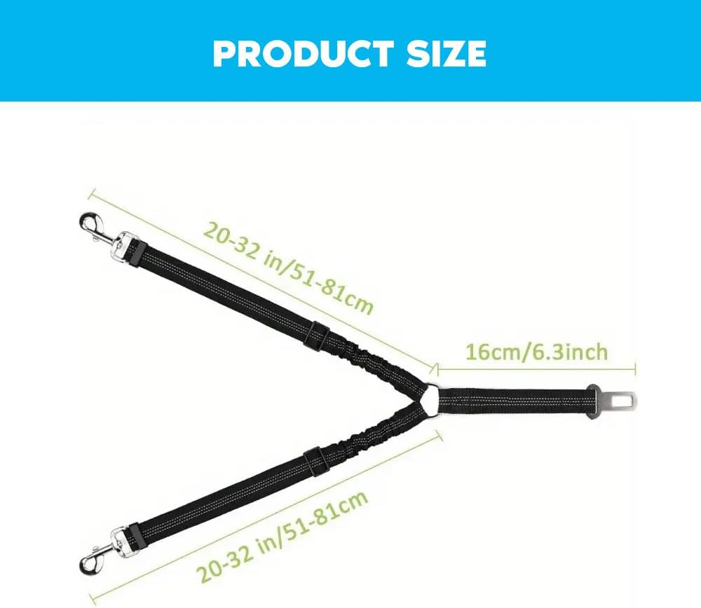 Double Dog Seatbelt,Coupler Lead with Elastic Bungee and Reflective Stripe,No Tangle Safety Belt Splitter in Vehicle for Two Pets Pets Trip Travel image number 4