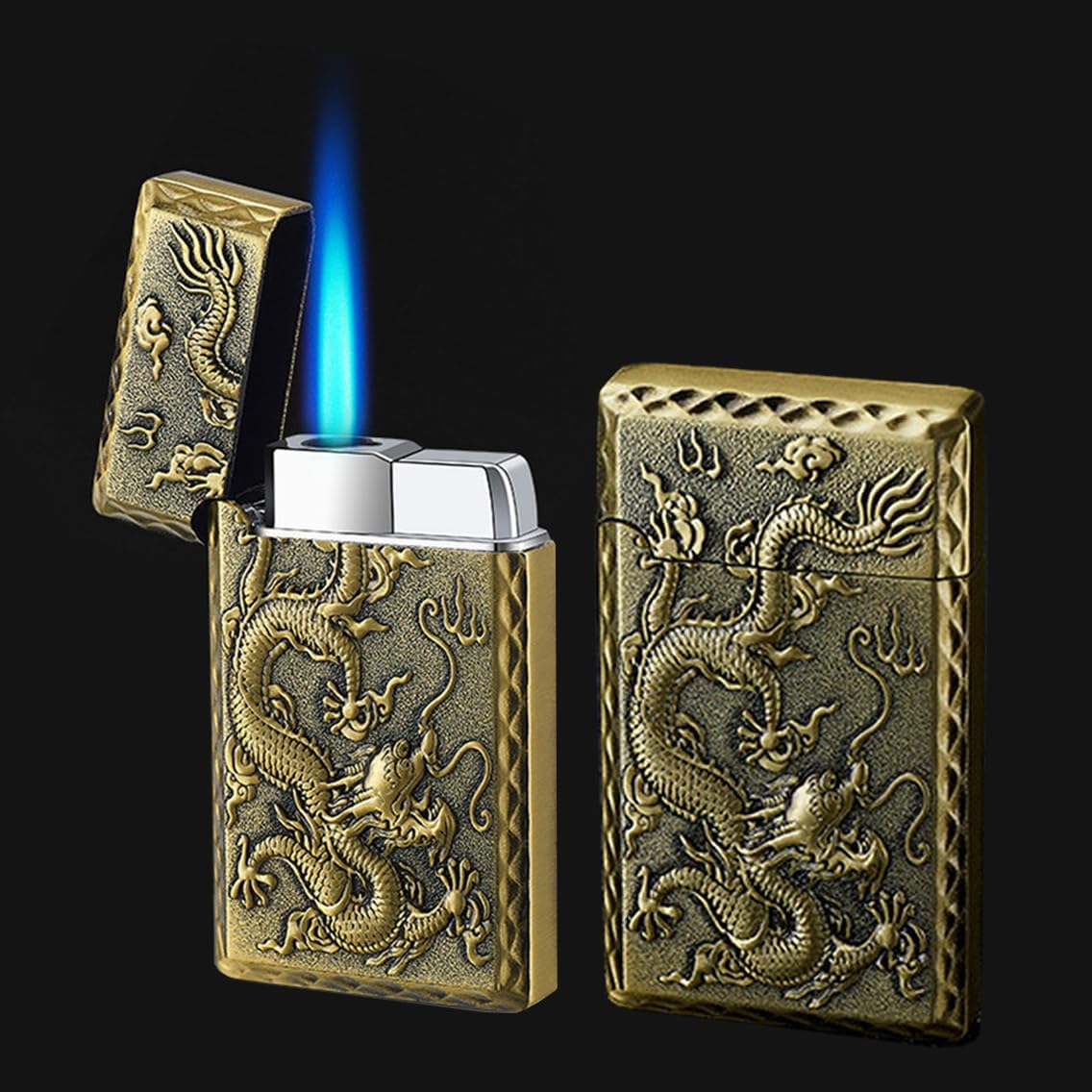 2 Pack Pocket Lighters, Refillable Adjustable Flame, Classic 3D Engraving Pattern Torch Lighters (Butane Not Included) (2 Pack Bronze) image number 5