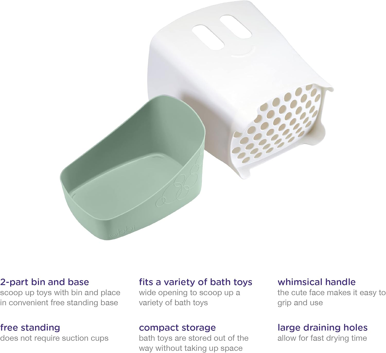 Ubbi Stand up Bath Toy Storage Organizer, Bath Caddy with Removable Drying Rack Bin for Toddlers and Baby, Sage image number 2