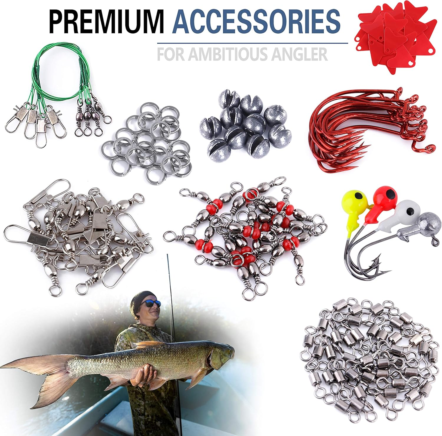 PLUSINNO 156Pcs Fishing Accessories Kit, Including Jig Hooks, Bullet Bass Casting Sinker Weights, Different Fishing Swivels Snaps, Sinker Slides, Fishing Line Beads, Fishing Set with Tackle Box image number 2