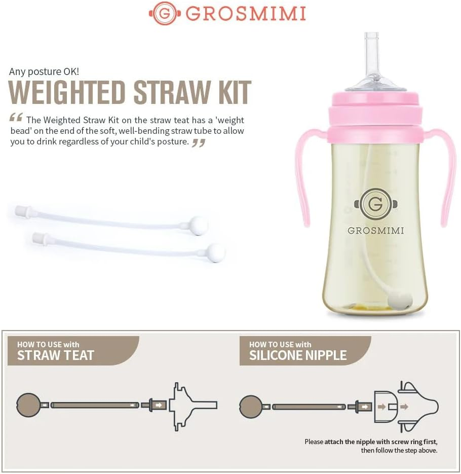 Grosmimi Weighted Straw Kit, White, 2 Count
