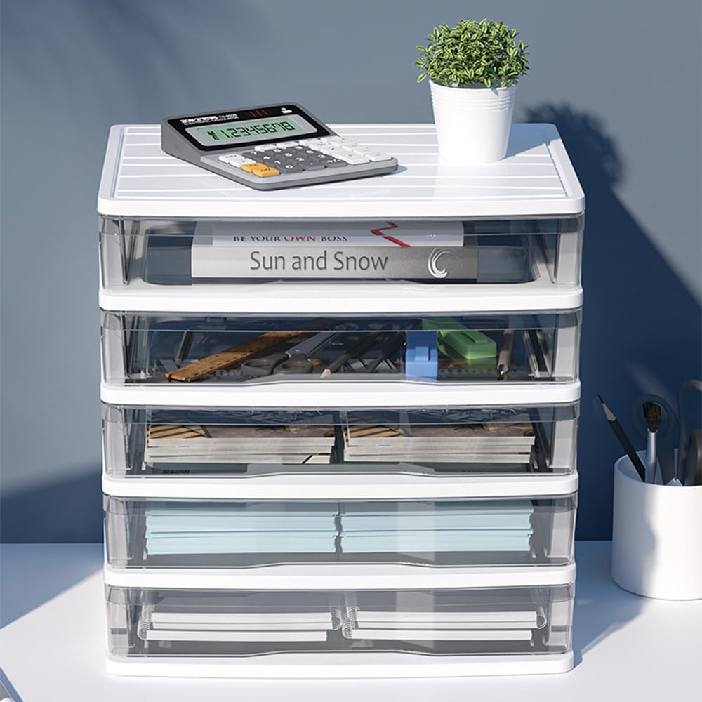 5-Layer Desktop Storage Box, Plastic Storage Box, Transparent Drawer Storage Box, Multi-Layer Storage Rack, Suitable for Office Desk, Home Countertop (White) image number 2