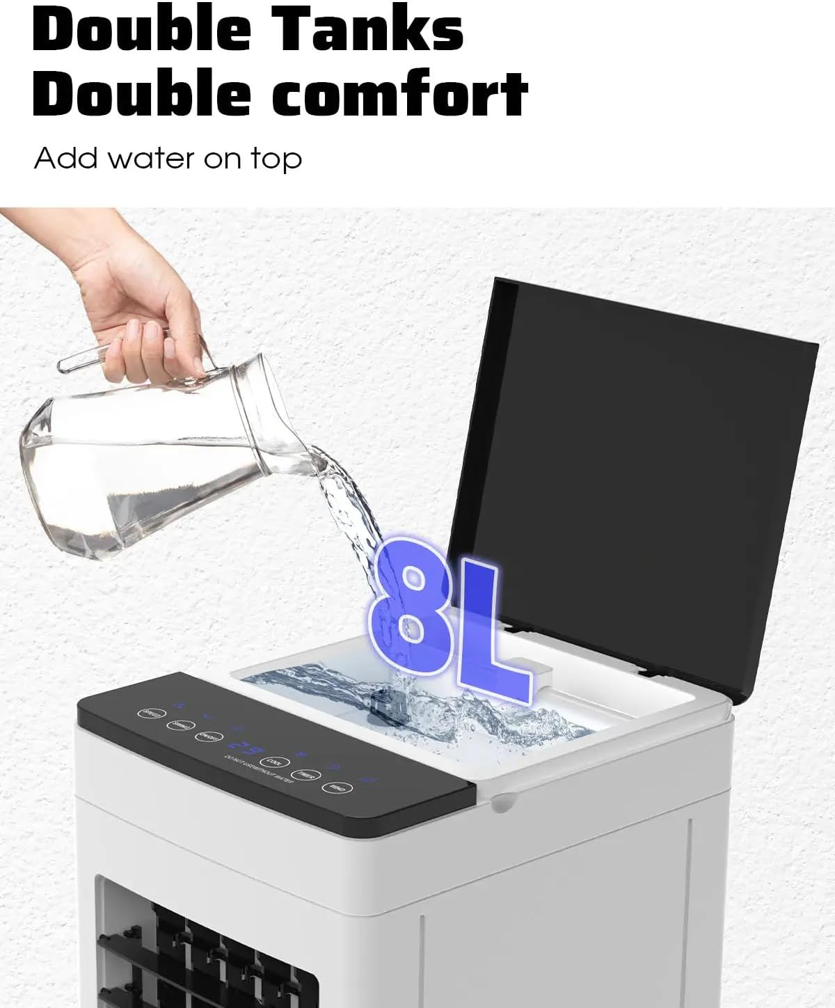 YOPOWER Evaporative Air Cooler, 3 in 1 Air Cooling Fan with 8L Water Tank, 4 Ice Packs, 3 Speeds, 12H Timer for Rooms Home Bedroom Office image number 3