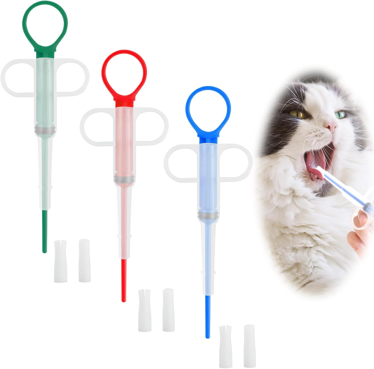 3 Pcs Pet Pill Dispenser - Pill Gun Shooter with 2 Soft Tip Silicone Attachments for Cats/Dogs, Tablet & Liquid Feeding Syringe - Safe Medicine Dispenser for Small Animals & Puppies/Kittens image number 2