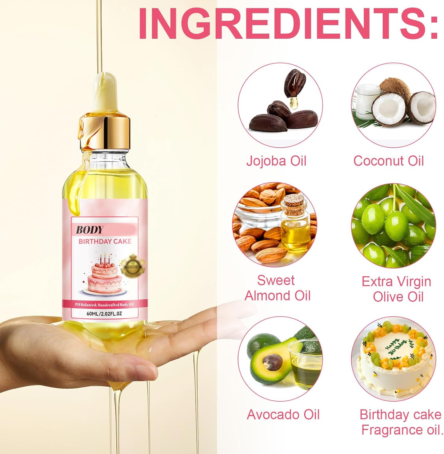 60ML Coconut Cream Pie Body Oil, Body Juice Oil Vanilla, Handcrafted Body Oil Coconut Cream Pie, Hand-Crafted Body Oil for Women, That Fills Body with Fragrance (A)