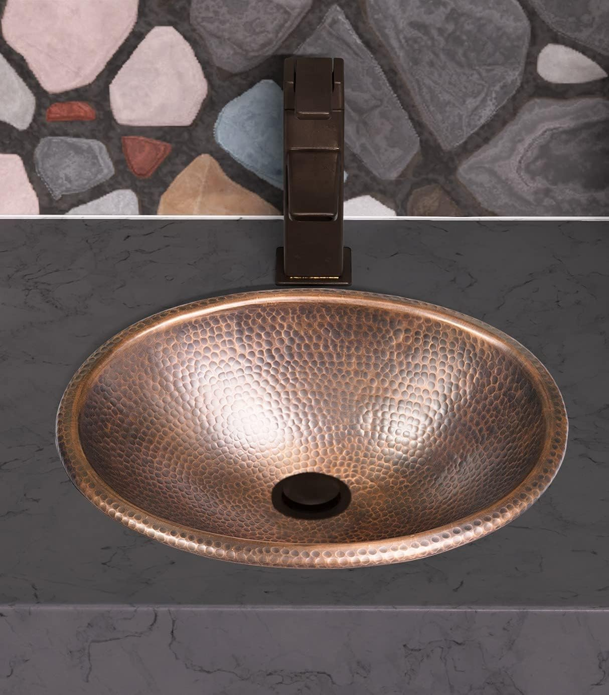 Monarch Abode Pure Copper Hand Hammered Drop-In Bathroom Vanity Sink 17", 17 Inches (Oval) image number 6