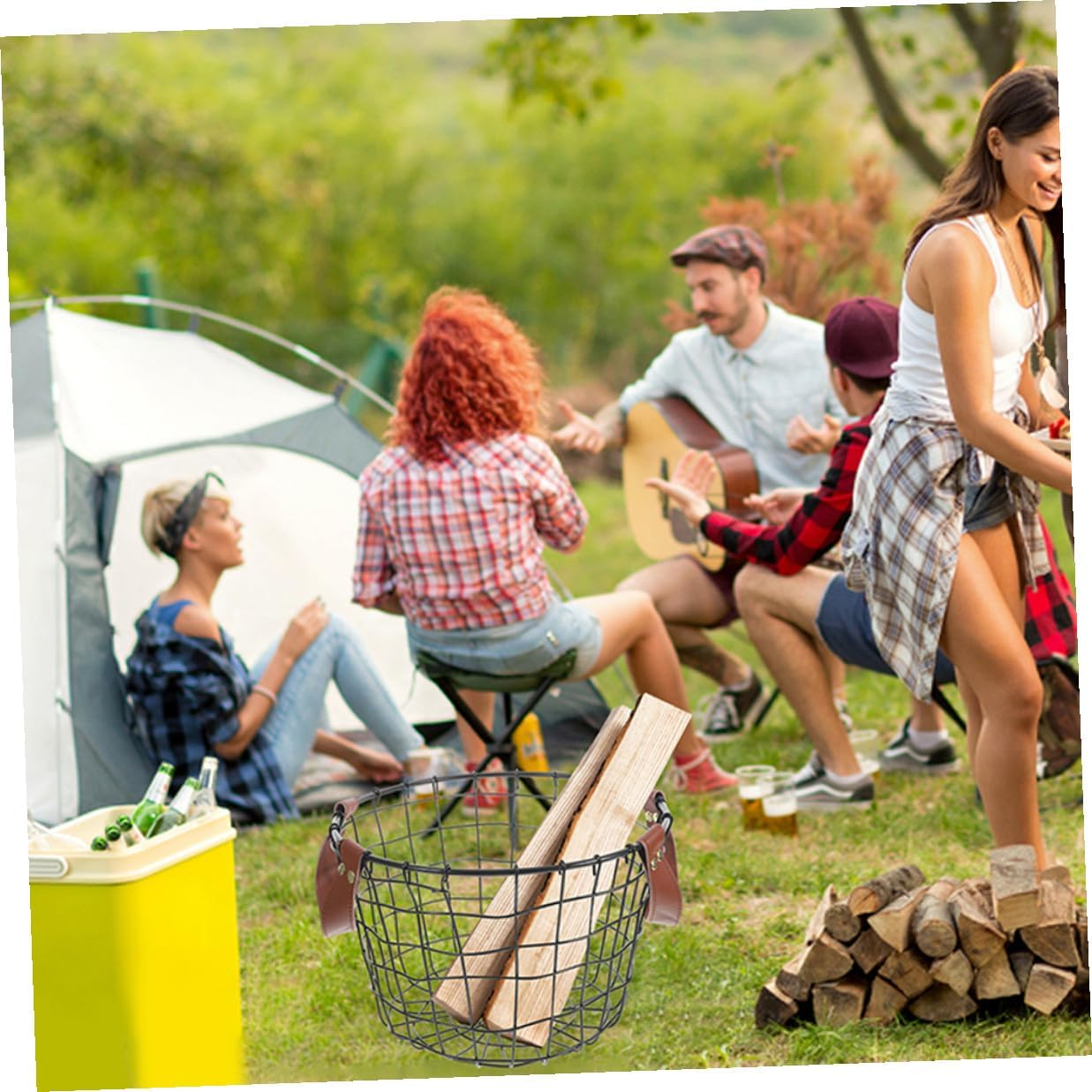 2Pcs Metal Firewood Storage Basket Outdoor round Iron Firewood Holder Rustic Log Carrier for Camping and Home Fireplace Storage image number 5