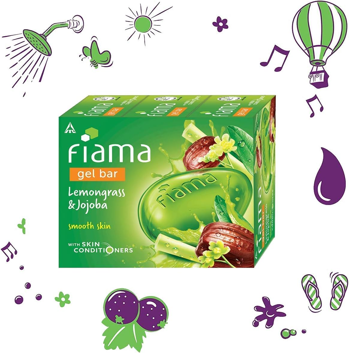 Fiama Gel Bar, Lemongrass and Jojoba for Smooth Skin, with Skin Conditioners, 125G (Pack of 3) image number 1