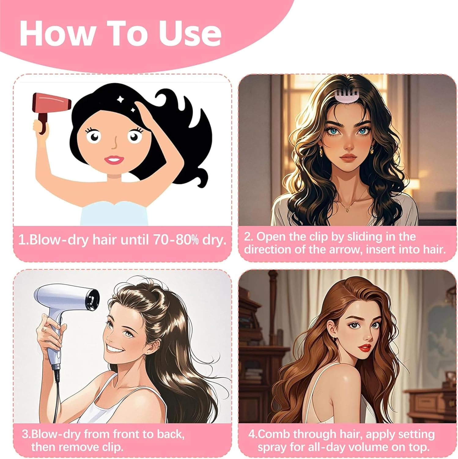 2 Pack Hair Comb for Fluffy Bangs Hair Styling Tools Volumizing Hair Root Lifting No-Trace Hair Root Lifting Clip on Bangs image number 6