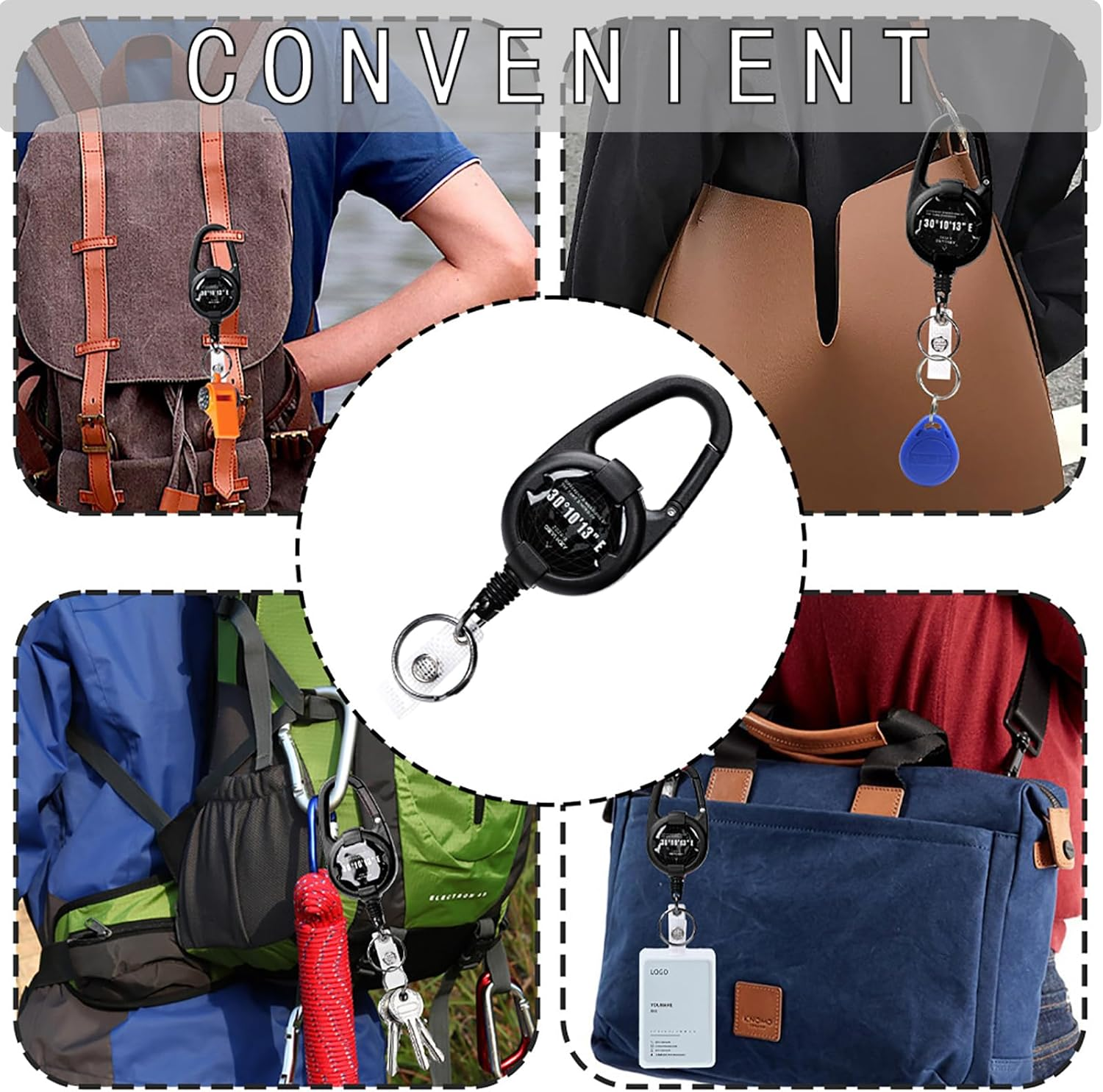 Merrynine Badge Holder 2Pcs, Retractable Keychain Heavy Duty Carabiner, Tactical ID Badge Reel with 80 CM/31.5" Steel Retractable Cord, 2.5 Oz image number 1