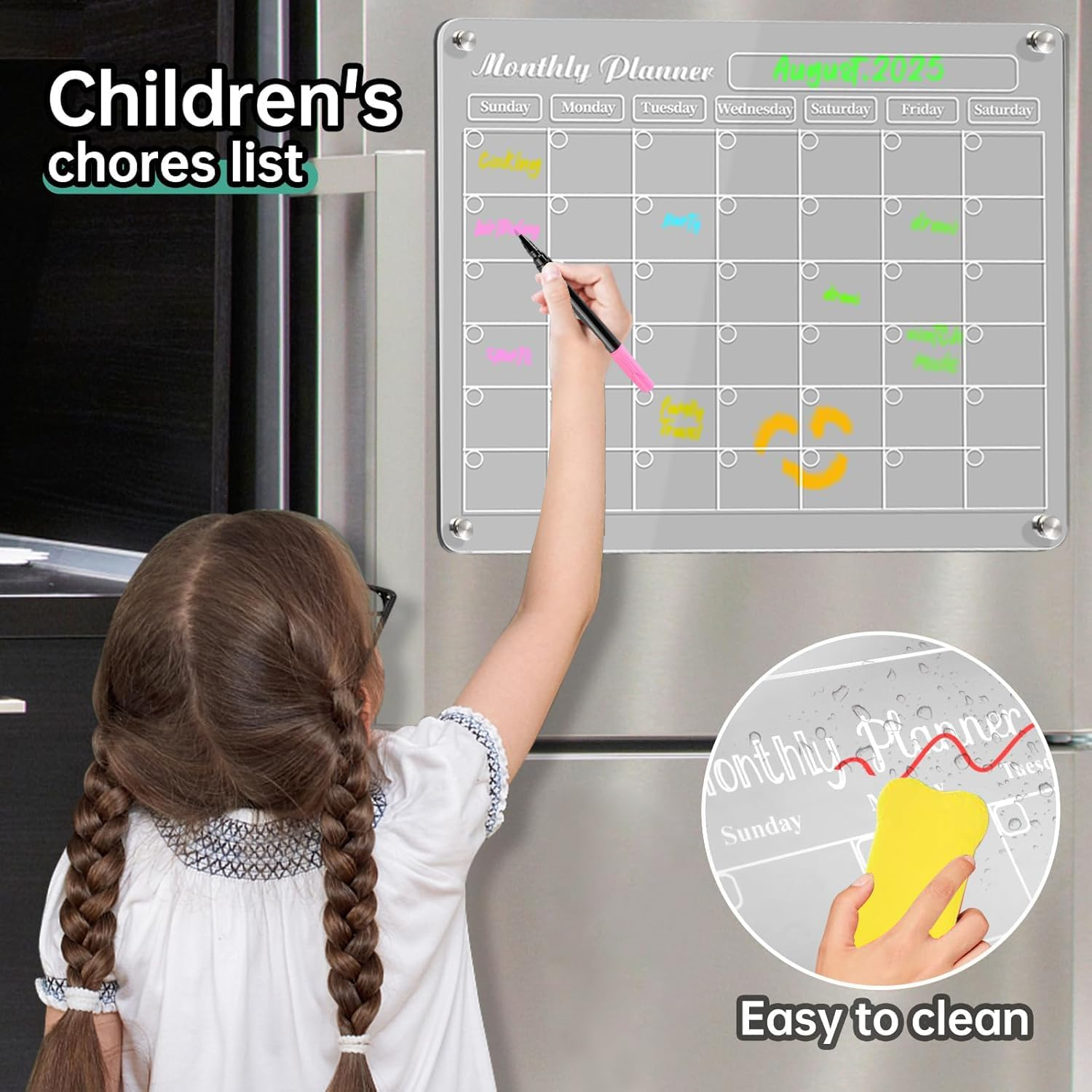 4Pcs Fridge Calendars Planning Pads, Acrylic Magnetic Fridge Calendar, Clear Fridge Monthly Weekly Planner, for Events/Business Meetings/Shopping Lists with 6 Color Markers & Wipes - 40 X 30 Cm and 30 X 20 Cm image number 1