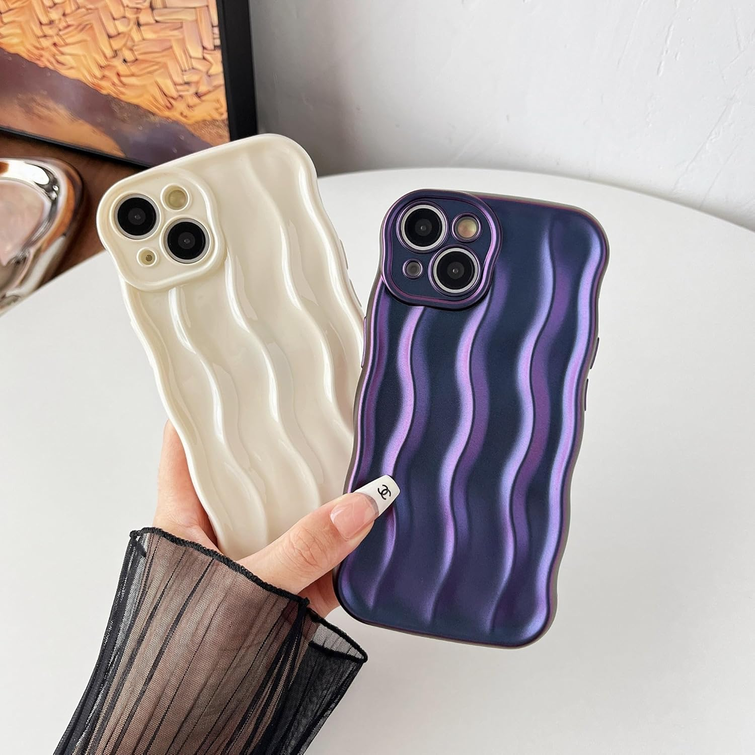 Caseative for Iphone 15 Case,Water Ripple Pattern Curly Wave Frame Soft Compatible with Iphone Case (Silver,Iphone 15) image number 3