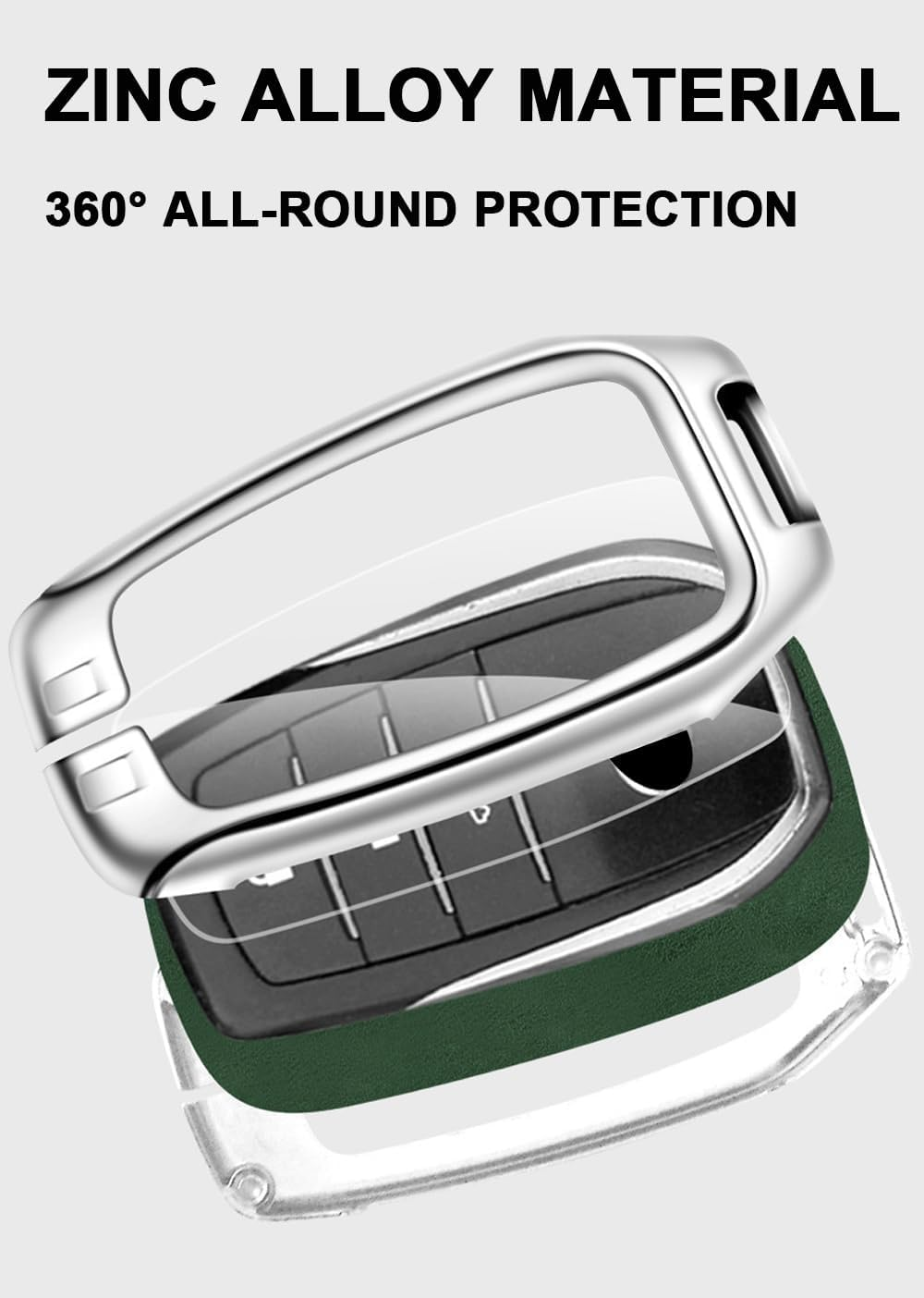 Ontto Alloy Leather Car Key Fob Cover Fit for Toyota Land Cruiser 200 300 Prado Crown TLK 200 Yaris Cross Hilux Innova Fortuner Smart Key Holder Case Keyring Shell Bag Keychain Accessories - Brown image number 2