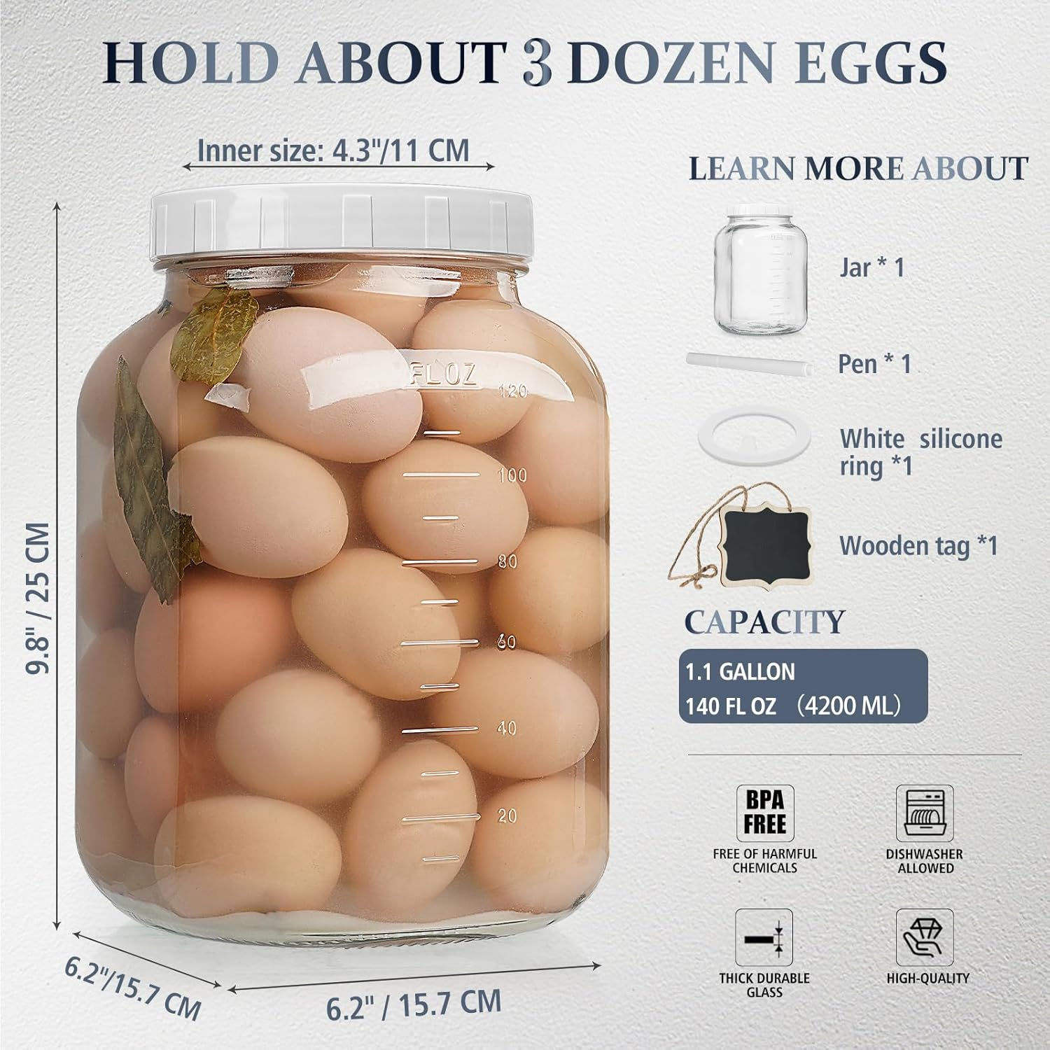 Folinstall 1 Gallon Glass Storage Jar with Lid, Large Mason Jar Wide Mouth with Airtight Lid and Silicone Gasket - Cookie Jar with 2 Scale Mark (Extra Tag and Marker Pen) image number 4