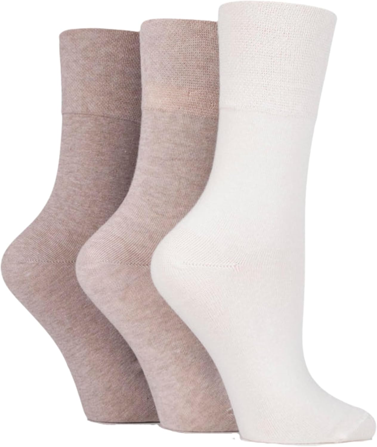 IOMI Footnurse Diabetic Gentle Grip Non-Binding Cotton Rich Socks Ladies 3 Pair 4-8UK Light Mix image number 2