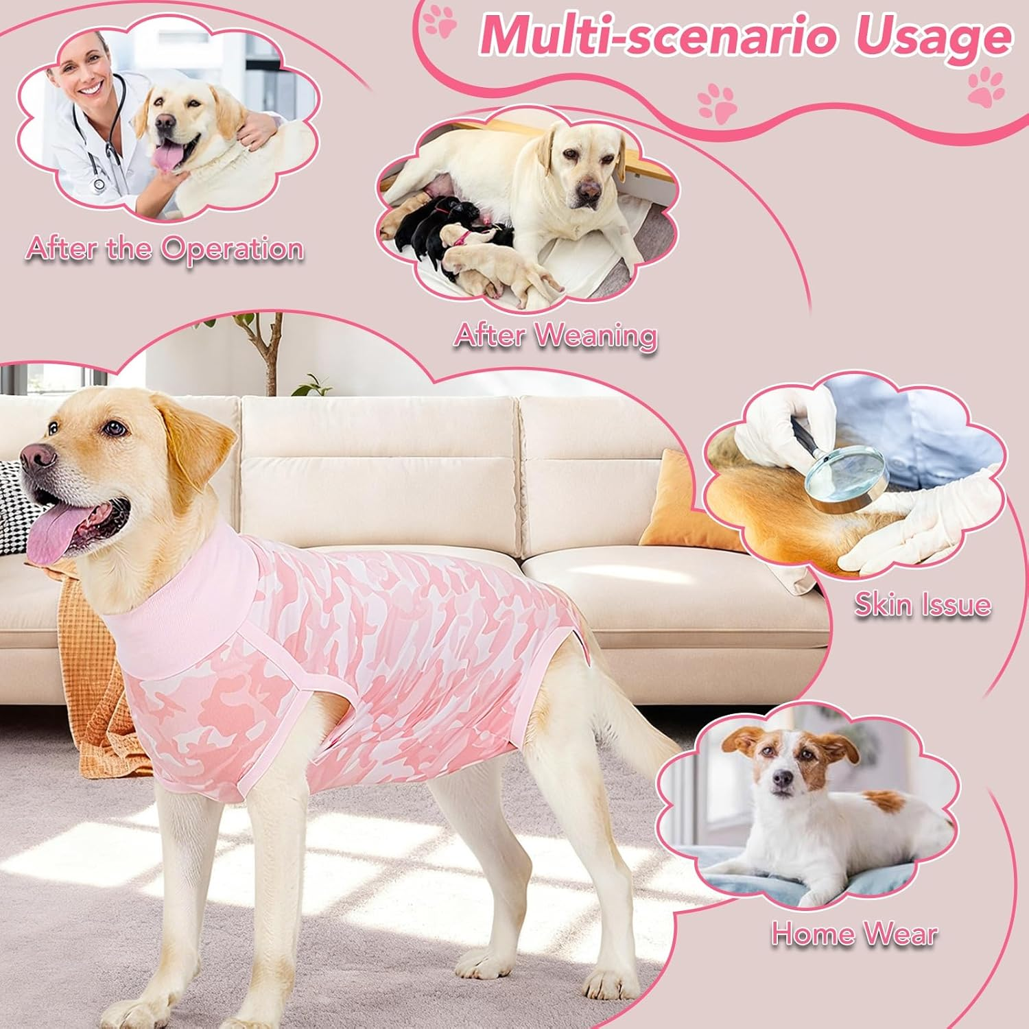 KIKNIN Recovery Suit for Dogs Cats after Surgery, Professional Dog Recovery Suit Abdominal Wounds Bandages for Female and Male Dogs,Prevent Licking Dog Onesies Pet Post-Operative Vest(Light Pink,L) image number 5