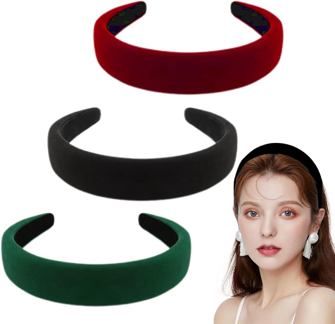 Women'S Headbands, Pack of 3 Retro Style Headbands, Padded Headband Made of Velvet Fabric, Vintage Hair Accessories, Headbands for Women and Girls image number 1