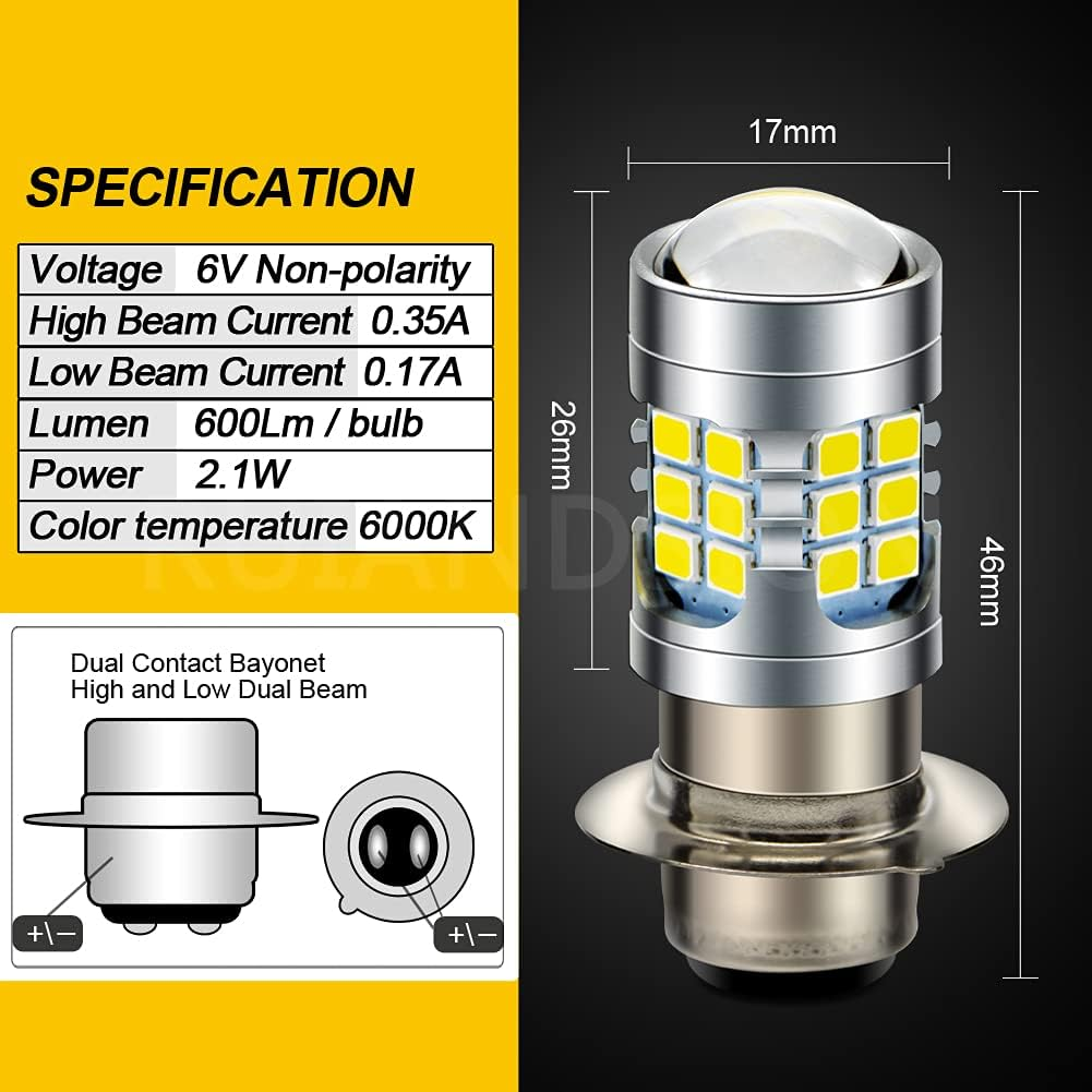 Ruiandsion H6M Light Bulb DC 6V P15D-25-1 Super Bright 2835 30SMD Chips P15D Motorcycle Light Bulb with High Low Beam,White image number 1