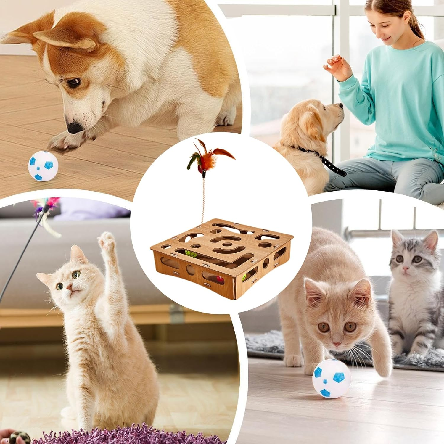 Puzzle Toys for Cats - Kitten Maze Toys,Wooden Puzzle Play Enrichment Supplies Fun Boredom Relieving Maze Box Game for Smart Cats