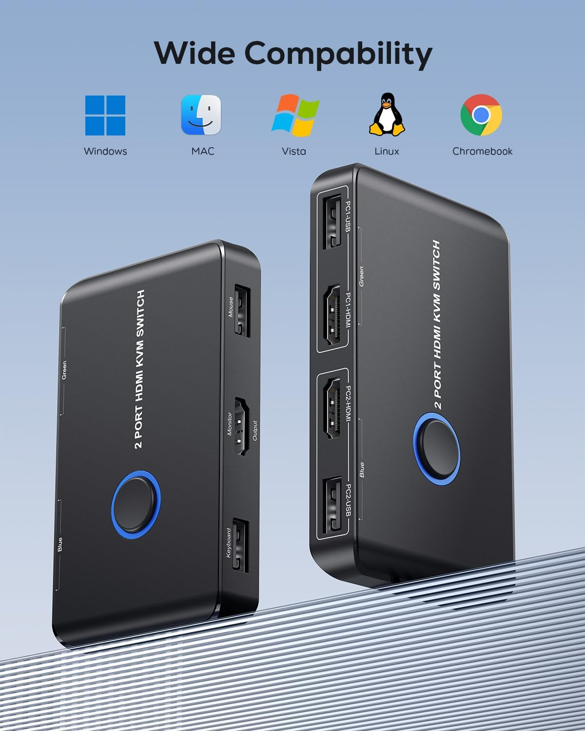 KVM Switch HDMI 2 Port Box,Ablewe USB and HDMI Switch for 2 Computers Share Keyboard Mouse Printer and One HD Monitor,Support UHD 4K@60Hz,With 2 USB Cable and 2 HDMI Cable image number 2