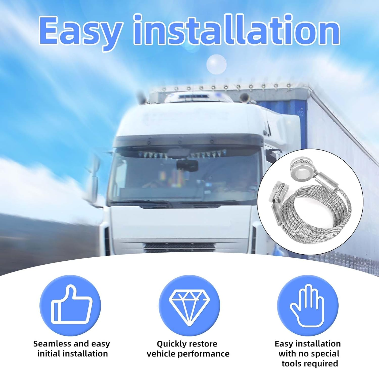 2Pcs Hood Control Cable with 8Pcs Circlips, Hood Release Latch Cable Replacement for Peterbilt 357/375/377/378/379 (1987-2010), Replaces Parts Accessories HLK2047 L92-6000-0718 924-5402 image number 6