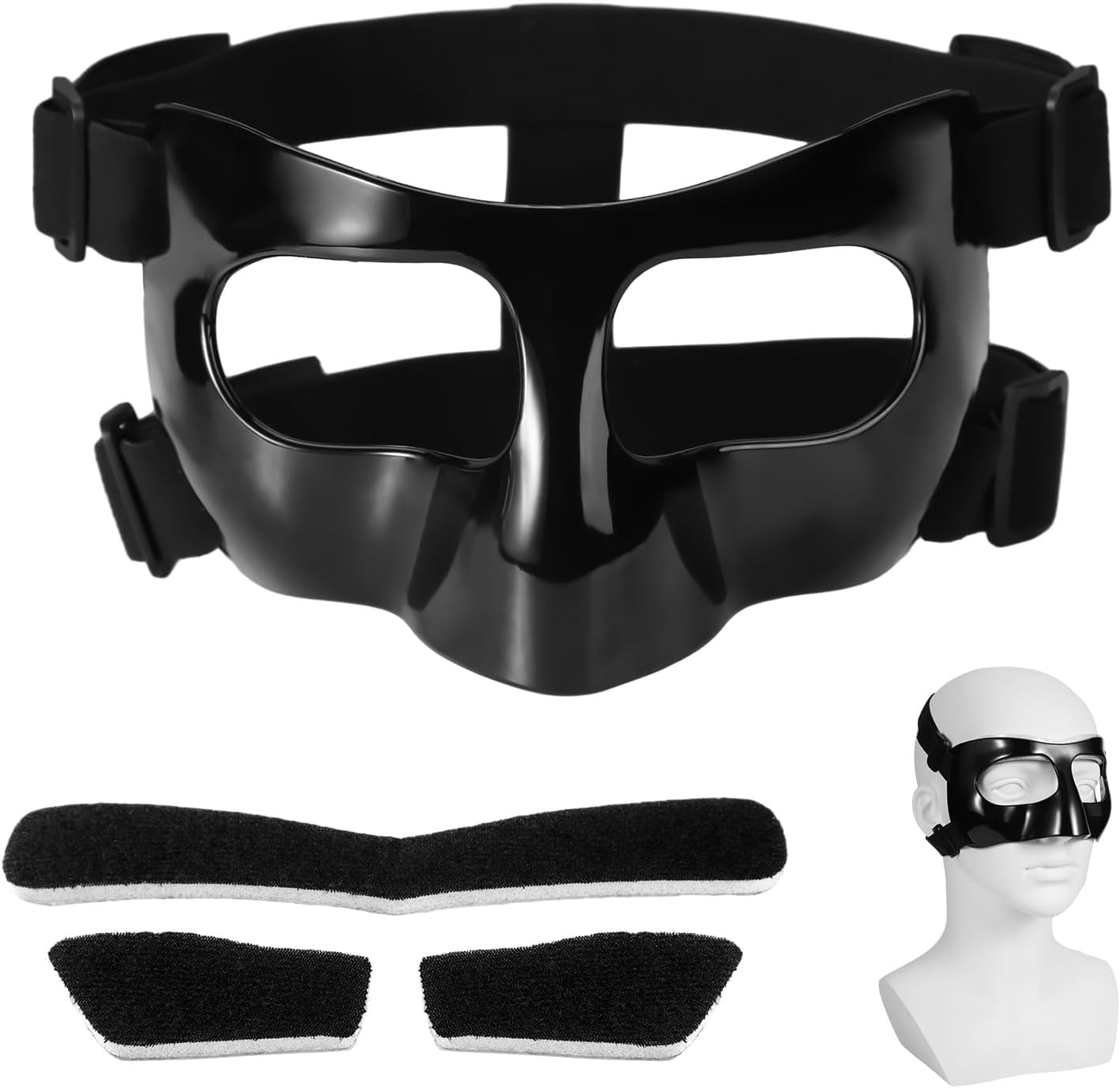 Nose Guard for Broken Nose, 5.9X3.74In Adjustable Face Shield with Pads Face Guard Sports Training Face Mask Nose Protector for Adults Teens Basketball Soccer Baseball (Black) image number 4