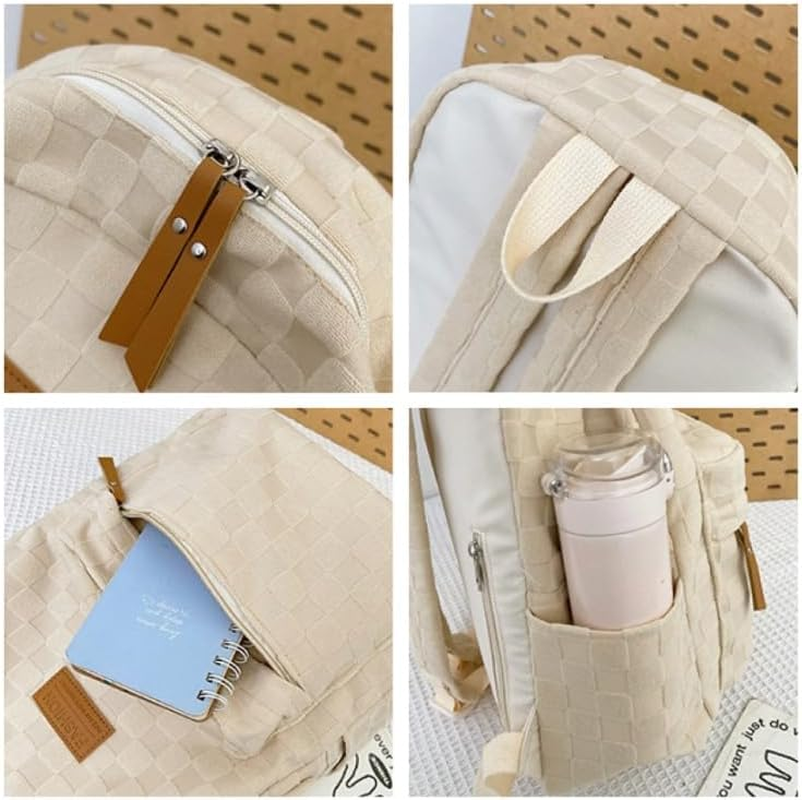 MININAI Aesthetic Checkered Backpack Light Academia Plaid Backpack Cute Preppy Backpack Fit 15.6 Inch Laptop Light Rucksack