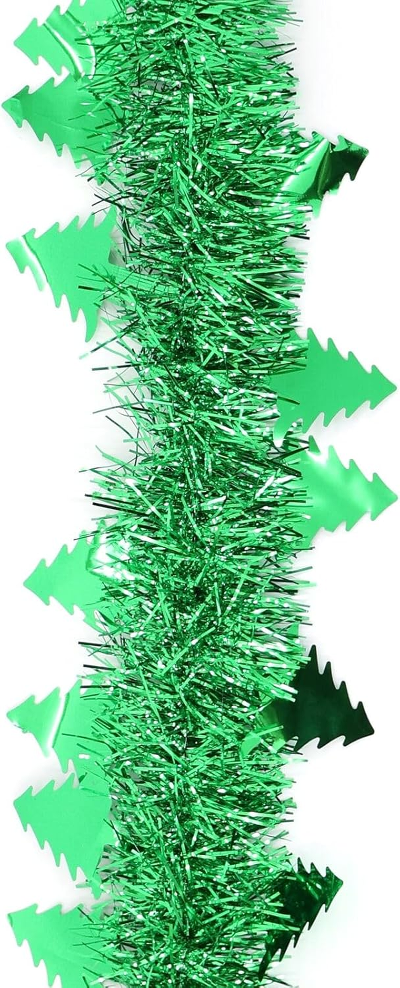 FIL 12M Premium Christmas Tinsel Extra Wide Garland 4M X3 Xmas Tree Decoration Full [Design: Metallic Trees_Gold] - Candy Cane_Red Silver image number 2