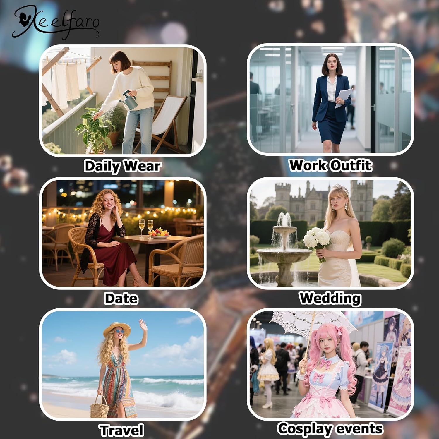 Xeelfaro Black Wavy Long Wig for Women Full Head with Natural Bang & Textured Curls, Soft 25Inch Wig for Everyday Styling Special Moments (Black, 25Inch) image number 5