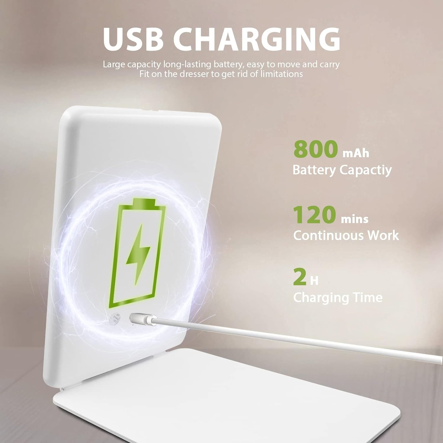 Makeup Mirror with 10X Magnifying Mirror, Vanity Travel Mirror with 48Leds, 3 Color Lighting, Rechargeable 800Mah Batteries, Portable Ultra Slim Lighted Makeup Mirror, Travel Essentials for Women image number 3