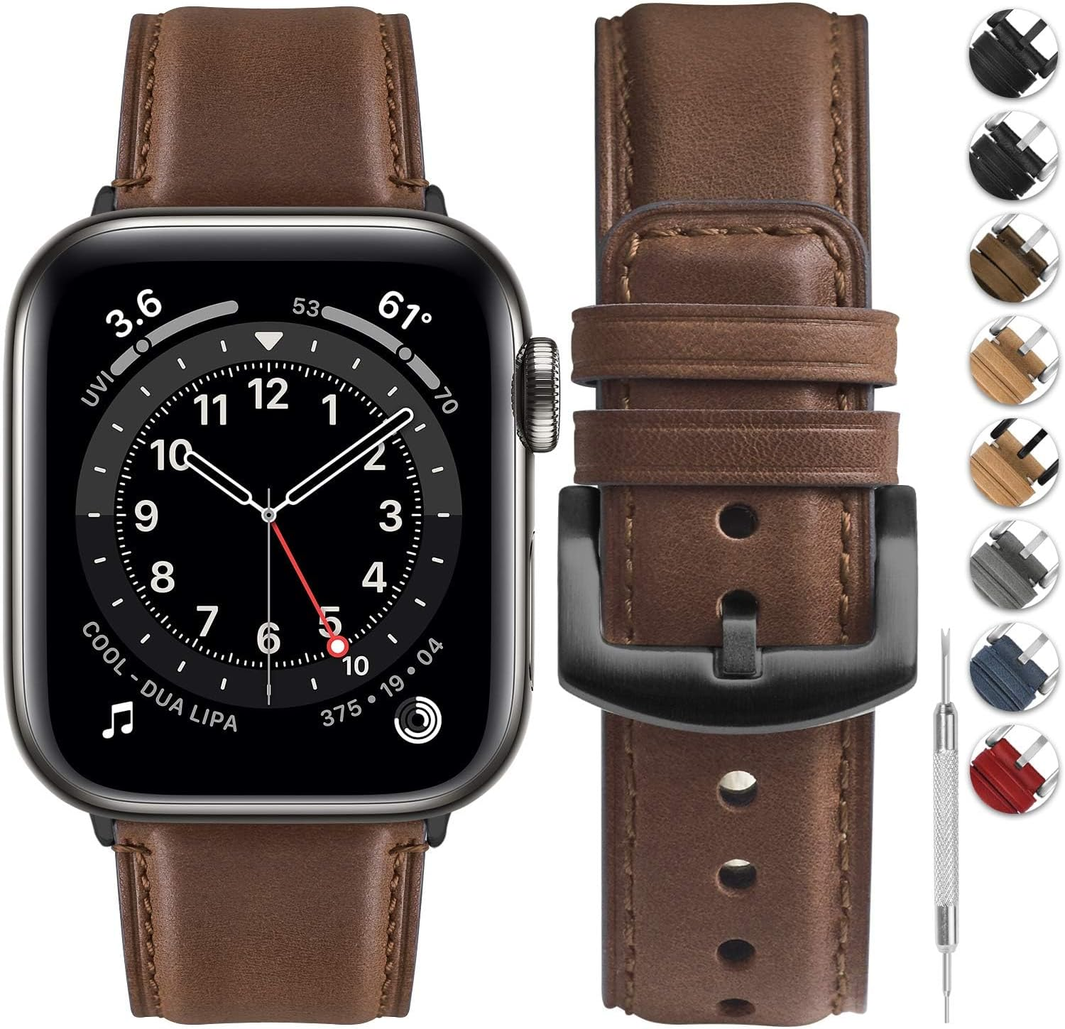 Fullmosa Real Leather Band Compatible with Apple Watch Band 49Mm 46Mm 45Mm 44Mm 42Mm,Yola Leather Apple Watch Strap for Iwatch Ultra SE Series 11/10/9/8/7/6/5/4/3/2/1 Men Women, Light Brown+Silver