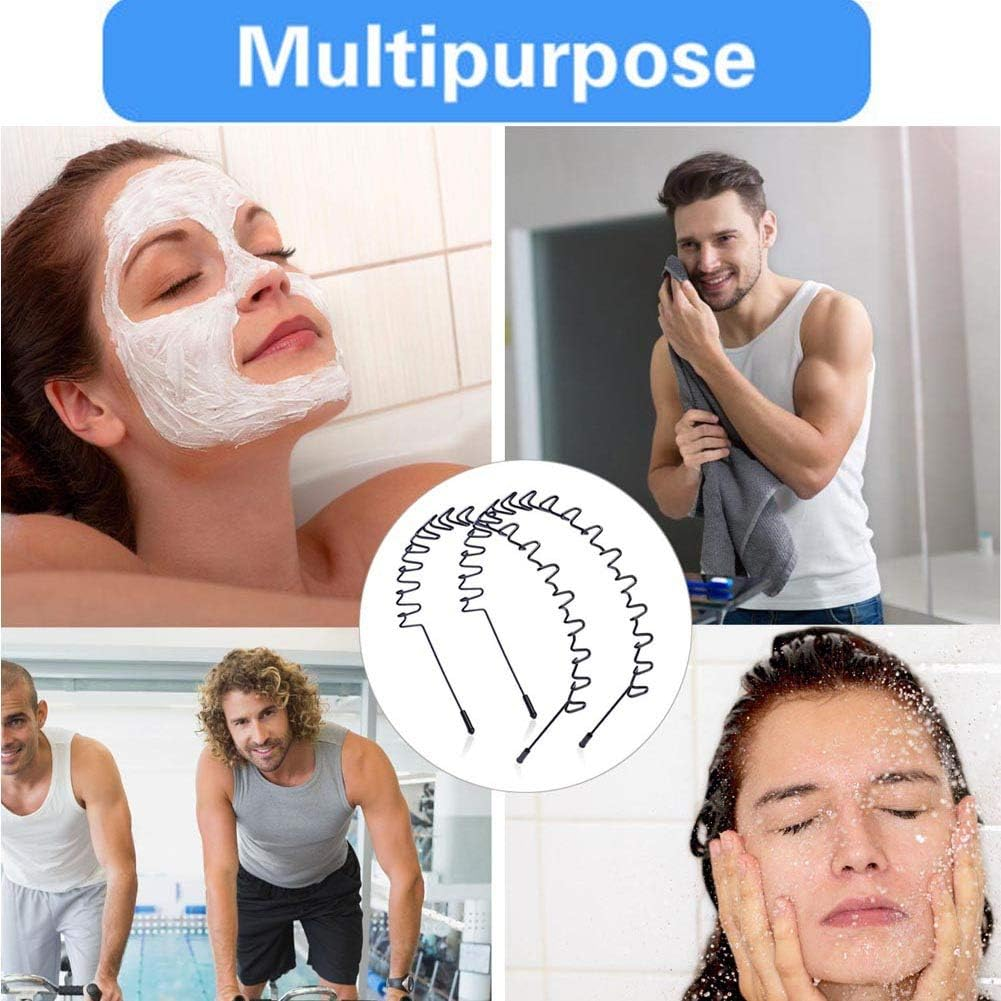 Metal Headbands, Wantgor 2 Pack Fashion Unisex Black Hairband Spring Wave Non Slip Sports Headwear Hair Hoop Hair Accessories (Black, 2 Pack) image number 2