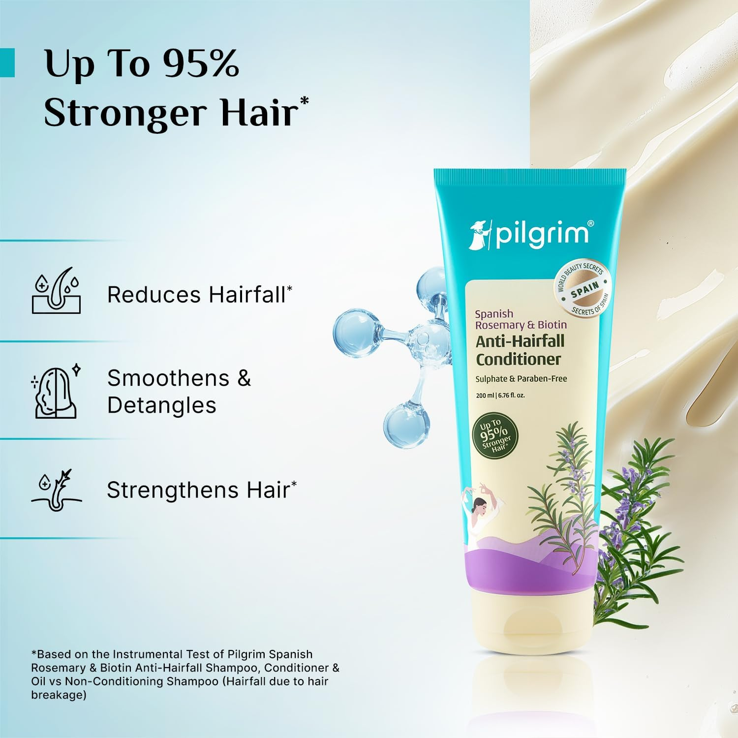 Pilgrim Spanish Rosemary, Biotin anti Hairfall Conditioner for Unisex 200Ml Clear image number 5