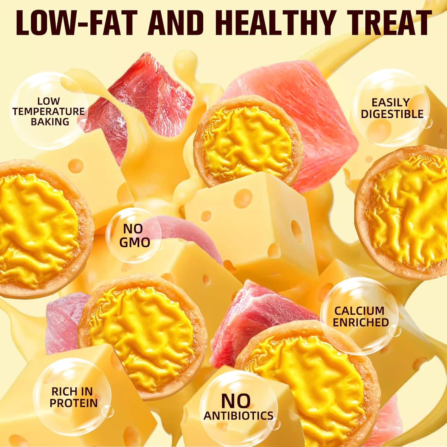 Cheese Chicken Slices with Fresh Meat Triple Flavor Chips 240G for Teeth Grinding, Training Rewards & Healthy Snacking, Cheese & Chicken Waffle Dog Treats for Puppies & Dogs - Fun Shaped image number 4