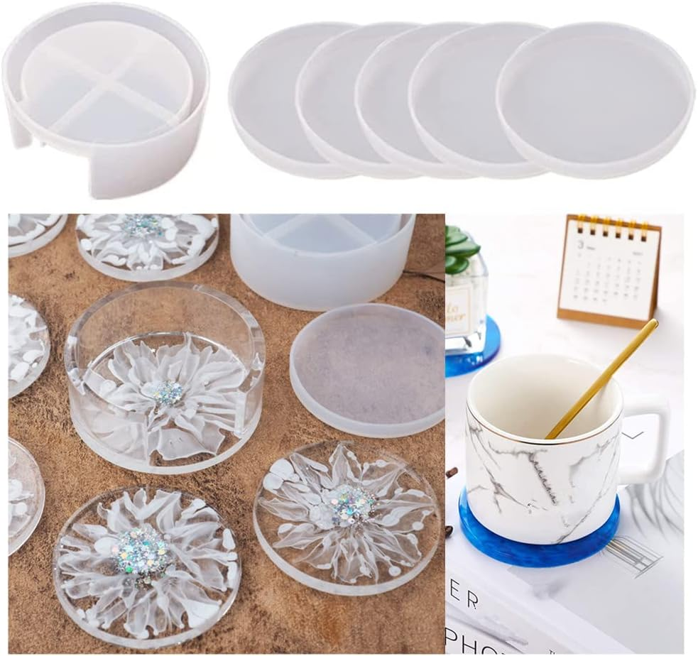 6 Pack Coaster Resin Moulds, Silicone Coaster Mat Storage Holder Set,Silicone Coaster Storage Box Mould, Silicone Resin Molds, Epoxy Resin Moulds for Resin, Cups Mats, Home Decoration image number 1