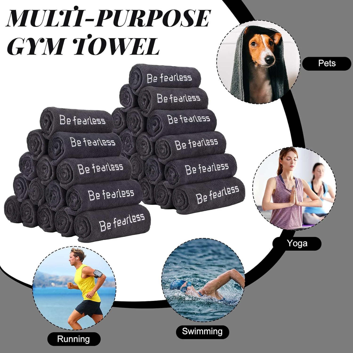 Newwiee 36 Pcs Microfiber Gym Towels for Exercise Fitness Bulk 32 X 16 Inch Soft Quick-Drying Sweat Absorbent Yoga Towel for Women Men Be Fearless Sport Towel for Cycling, Swimming, Workout, Camping image number 5