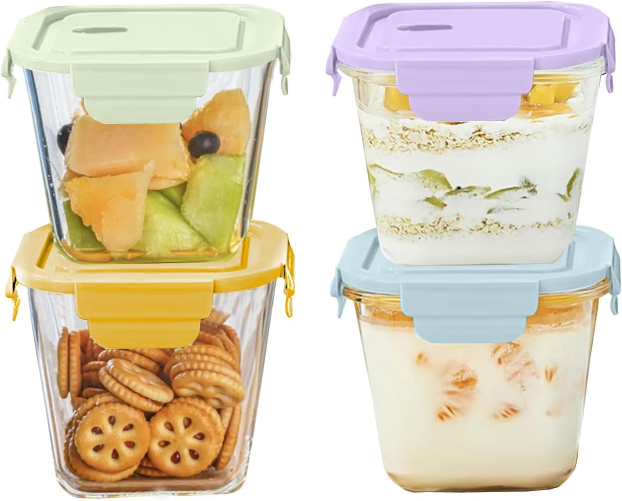 Glass Food Storage Containers, 4 Piece Set of Glass Meal Prep Containers with Lid, Microwave and Refrigerator Safe, Suitable for Oat, Fruits, Salads, Lunches Etc. image number 1